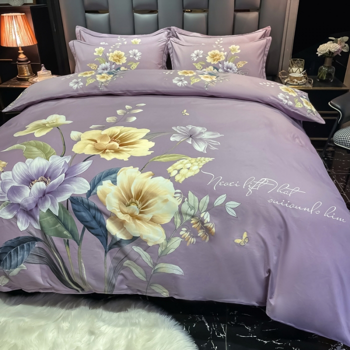 91家纺网 家纺一手货源 找家纺 金爱家2023新款大版磨毛四件套花卉系列 翡翠罗浮