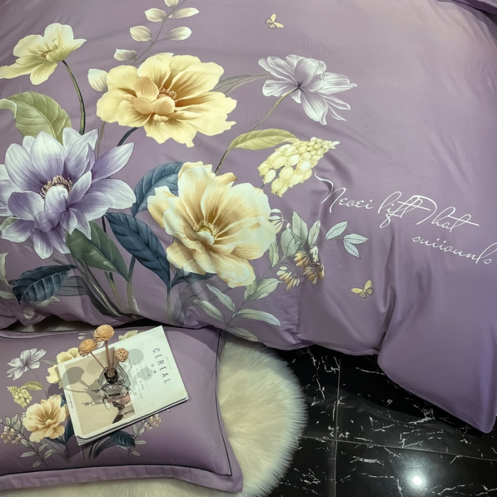 91家纺网 家纺一手货源 找家纺 金爱家2023新款大版磨毛四件套花卉系列 翡翠罗浮