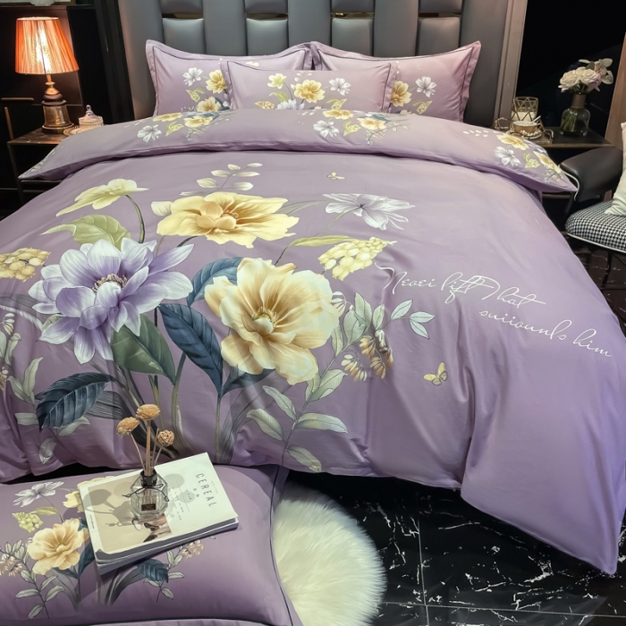 91家纺网 家纺一手货源 找家纺 金爱家2023新款大版磨毛四件套花卉系列 翡翠罗浮