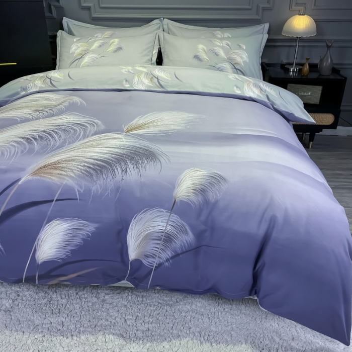 91家纺网 家纺一手货源 找家纺 金爱家2023新款大版磨毛四件套花卉系列 红尘烟雨-紫