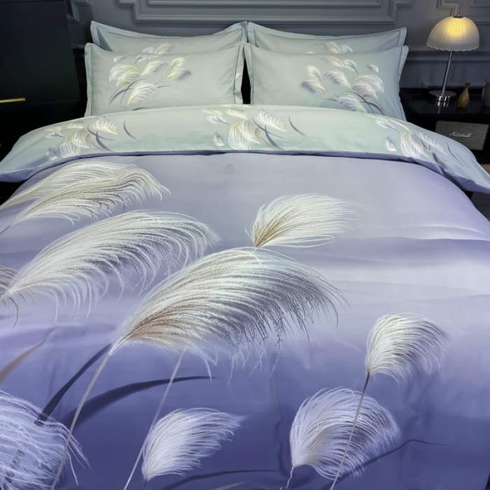 91家纺网 家纺一手货源 找家纺 金爱家2023新款大版磨毛四件套花卉系列 红尘烟雨-紫