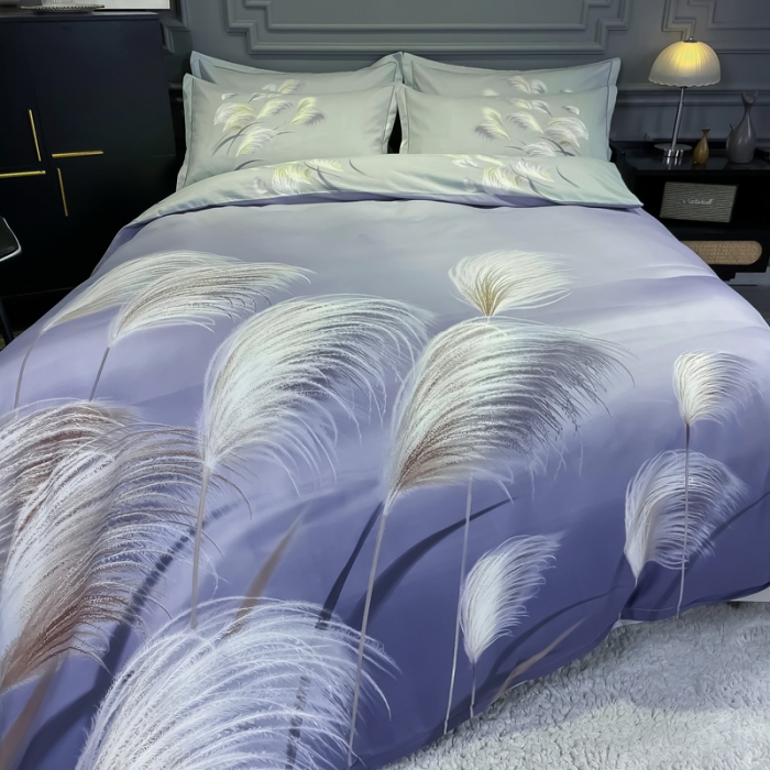 91家纺网 家纺一手货源 找家纺 金爱家2023新款大版磨毛四件套花卉系列 红尘烟雨-紫