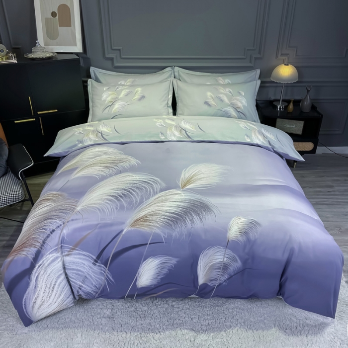 91家纺网 家纺一手货源 找家纺 金爱家2023新款大版磨毛四件套花卉系列 红尘烟雨-紫