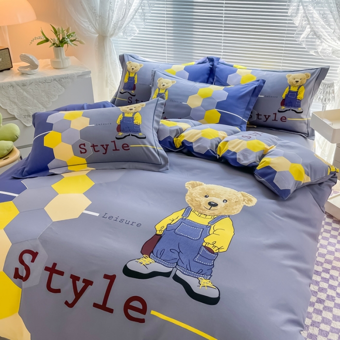 91家纺网 家纺一手货源 找家纺 金爱家 2023新款大版卡通磨毛四件套 快乐时光