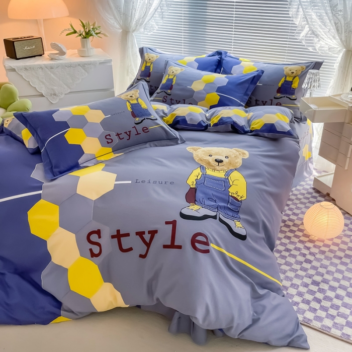 91家纺网 家纺一手货源 找家纺 金爱家 2023新款大版卡通磨毛四件套 快乐时光