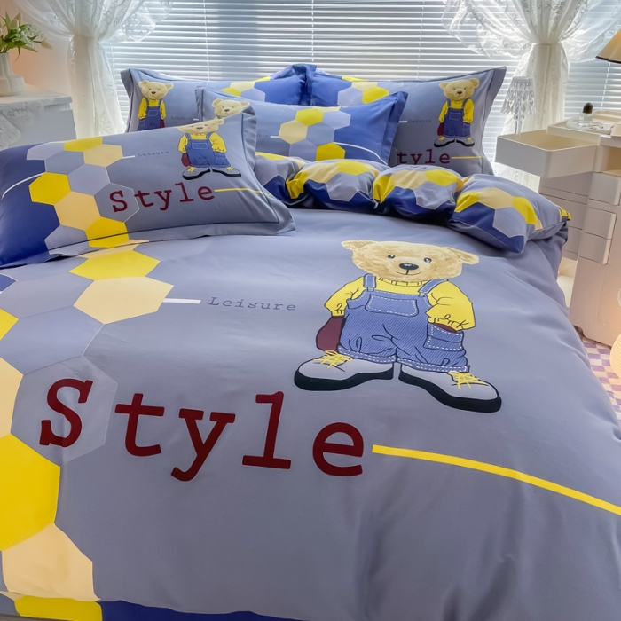 91家纺网 家纺一手货源 找家纺 金爱家 2023新款大版卡通磨毛四件套 快乐时光