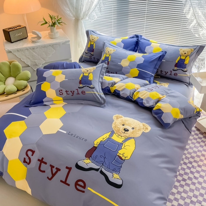 91家纺网 家纺一手货源 找家纺 金爱家 2023新款大版卡通磨毛四件套 快乐时光