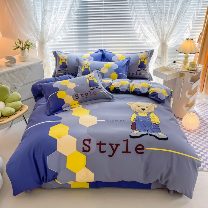 91家纺网 家纺一手货源 找家纺 金爱家 2023新款大版卡通磨毛四件套 快乐时光