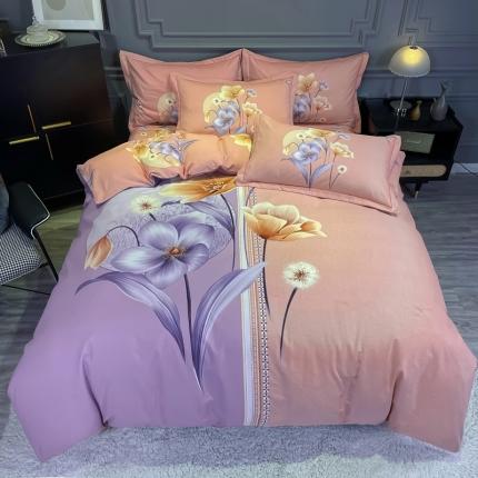 91家纺网 家纺一手货源 找家纺 金爱家2023新款大版磨毛四件套花卉系列 花影温存-粉