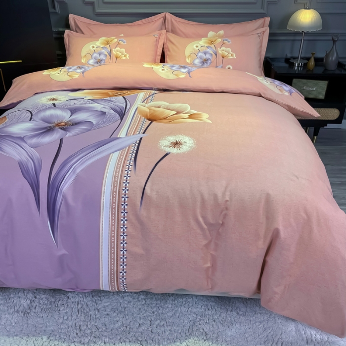 91家纺网 家纺一手货源 找家纺 金爱家2023新款大版磨毛四件套花卉系列 花影温存-粉