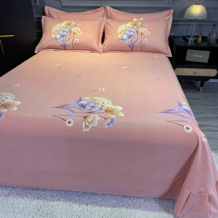 91家纺网 家纺一手货源 找家纺 金爱家2023新款大版磨毛四件套花卉系列 花影温存-粉