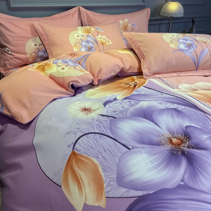 91家纺网 家纺一手货源 找家纺 金爱家2023新款大版磨毛四件套花卉系列 花影温存-粉