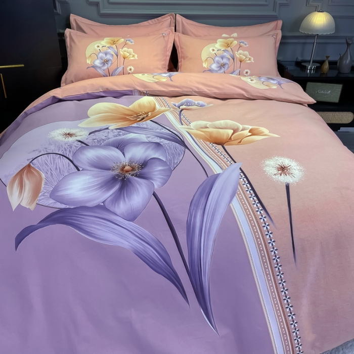 91家纺网 家纺一手货源 找家纺 金爱家2023新款大版磨毛四件套花卉系列 花影温存-粉