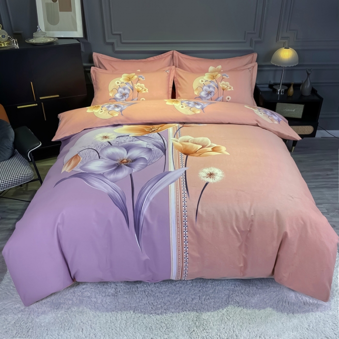 91家纺网 家纺一手货源 找家纺 金爱家2023新款大版磨毛四件套花卉系列 花影温存-粉