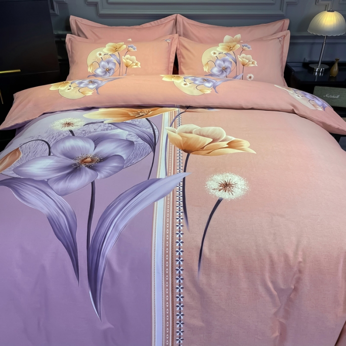 91家纺网 家纺一手货源 找家纺 金爱家2023新款大版磨毛四件套花卉系列 花影温存-粉