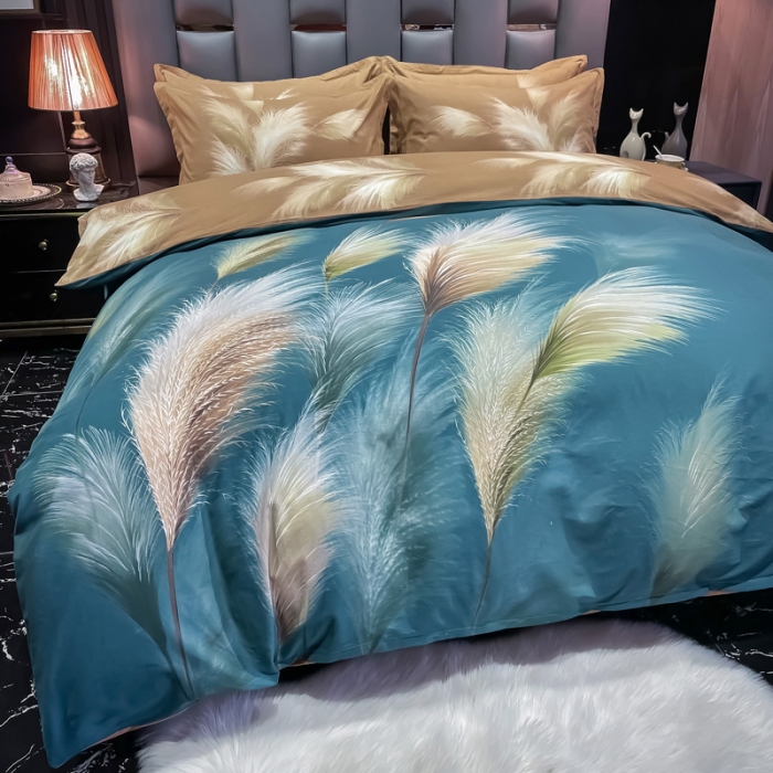 91家纺网 家纺一手货源 找家纺 金爱家2023新款大版磨毛四件套花卉系列 金穗时光