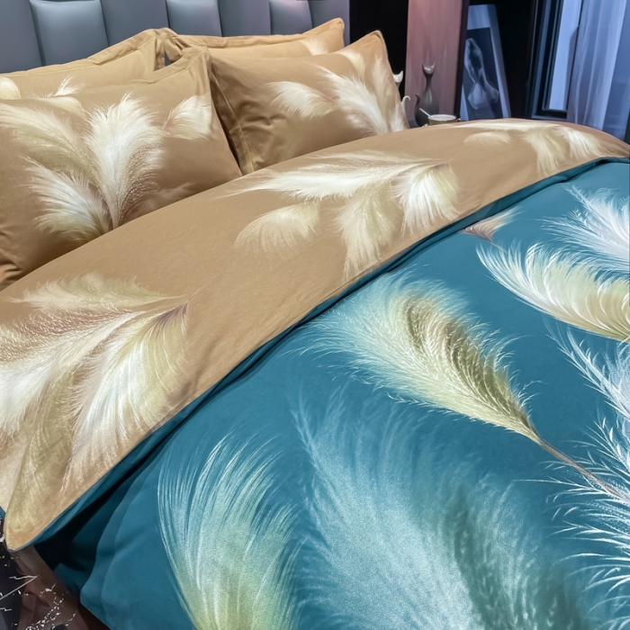 91家纺网 家纺一手货源 找家纺 金爱家2023新款大版磨毛四件套花卉系列 金穗时光