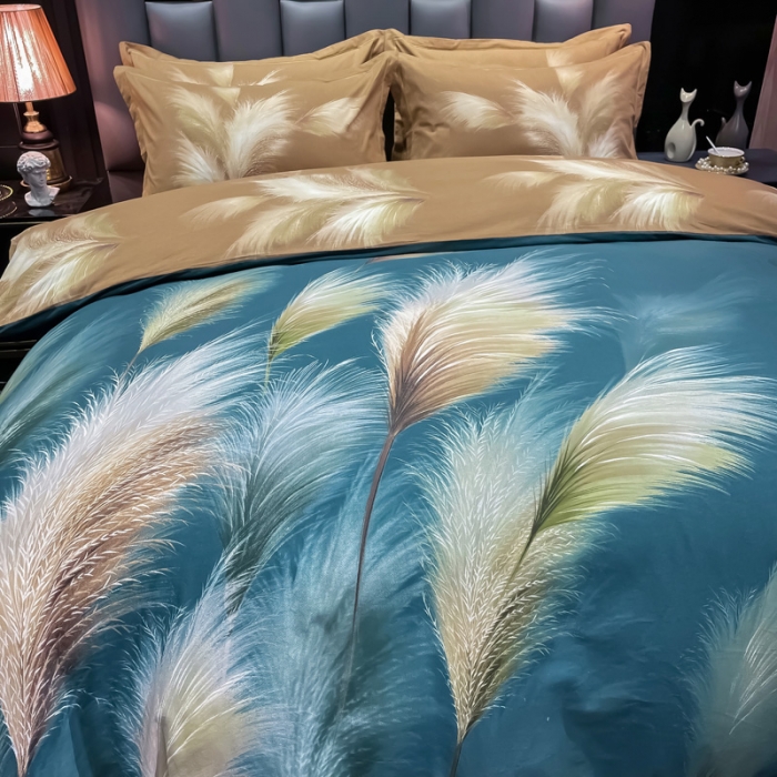 91家纺网 家纺一手货源 找家纺 金爱家2023新款大版磨毛四件套花卉系列 金穗时光