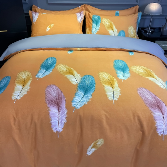 91家纺网 家纺一手货源 找家纺 金爱家2023新款大版磨毛四件套花卉系列 米卡-桔