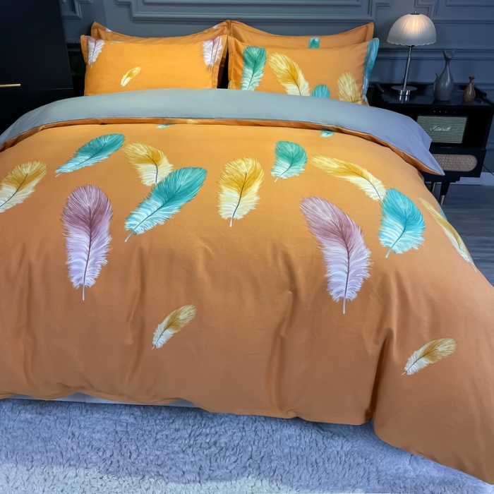 91家纺网 家纺一手货源 找家纺 金爱家2023新款大版磨毛四件套花卉系列 米卡-桔