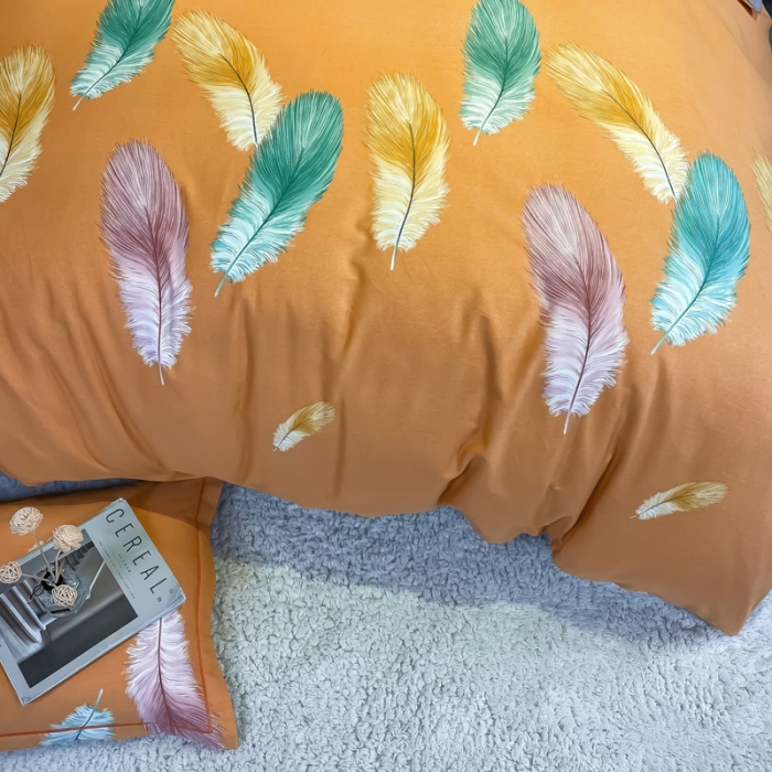 91家纺网 家纺一手货源 找家纺 金爱家2023新款大版磨毛四件套花卉系列 米卡-桔