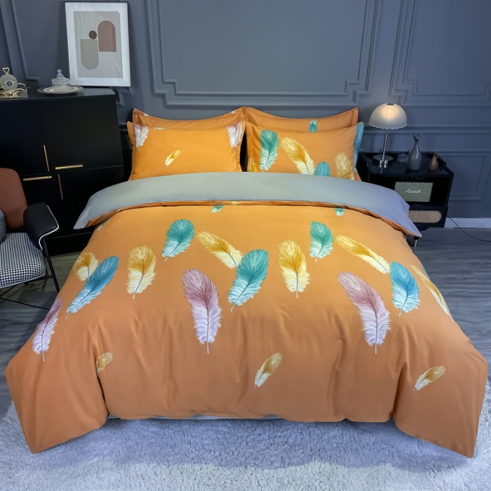 91家纺网 家纺一手货源 找家纺 金爱家2023新款大版磨毛四件套花卉系列 米卡-桔