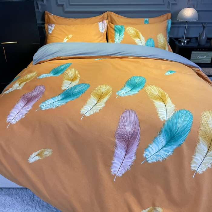 91家纺网 家纺一手货源 找家纺 金爱家2023新款大版磨毛四件套花卉系列 米卡-桔