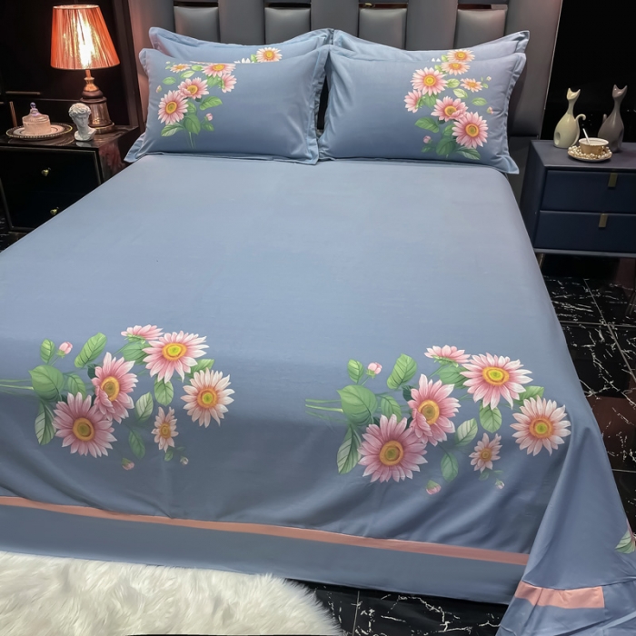 91家纺网 家纺一手货源 找家纺 金爱家2023新款大版磨毛四件套花卉系列 陌上如玉