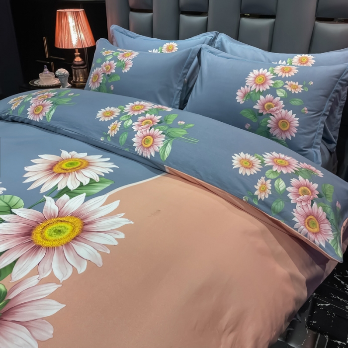 91家纺网 家纺一手货源 找家纺 金爱家2023新款大版磨毛四件套花卉系列 陌上如玉