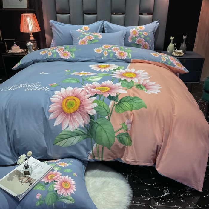 91家纺网 家纺一手货源 找家纺 金爱家2023新款大版磨毛四件套花卉系列 陌上如玉