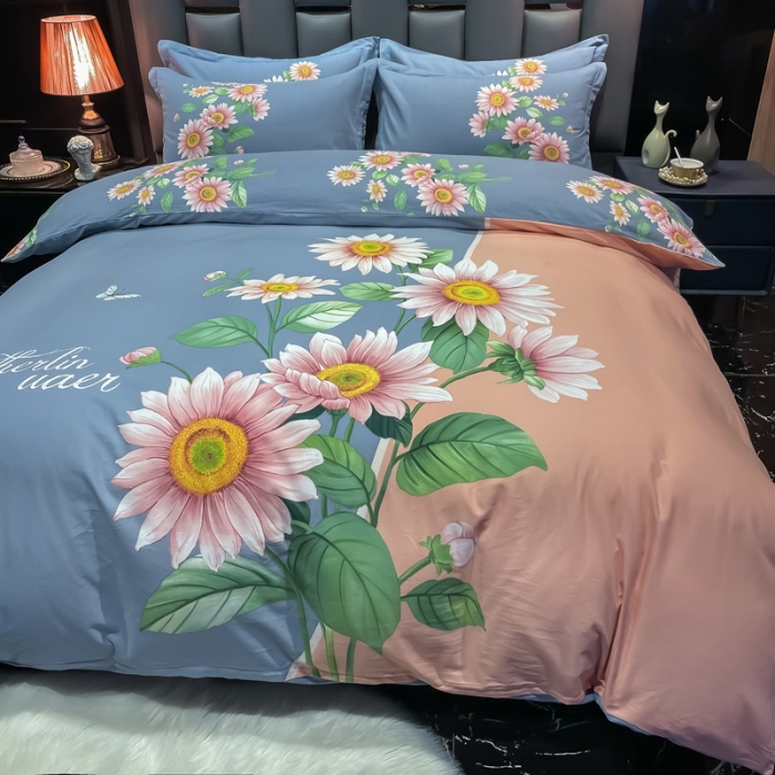 91家纺网 家纺一手货源 找家纺 金爱家2023新款大版磨毛四件套花卉系列 陌上如玉