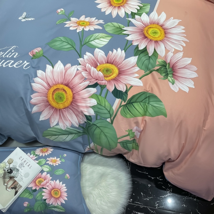 91家纺网 家纺一手货源 找家纺 金爱家2023新款大版磨毛四件套花卉系列 陌上如玉