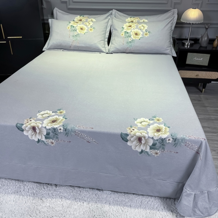 91家纺网 家纺一手货源 找家纺 金爱家2023新款大版磨毛四件套花卉系列 探花绿