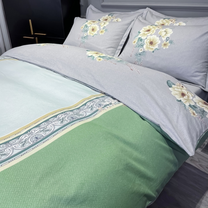 91家纺网 家纺一手货源 找家纺 金爱家2023新款大版磨毛四件套花卉系列 探花绿