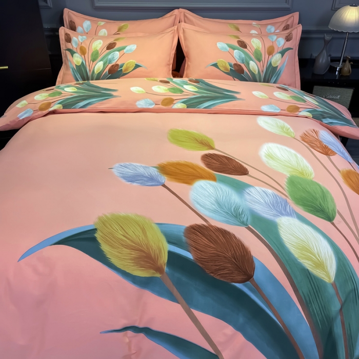 91家纺网 家纺一手货源 找家纺 金爱家2023新款大版磨毛四件套花卉系列 夏日时光-粉