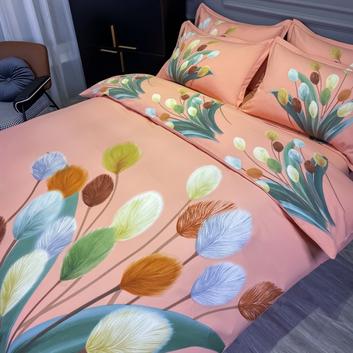 91家纺网 家纺一手货源 找家纺 金爱家2023新款大版磨毛四件套花卉系列 夏日时光-粉