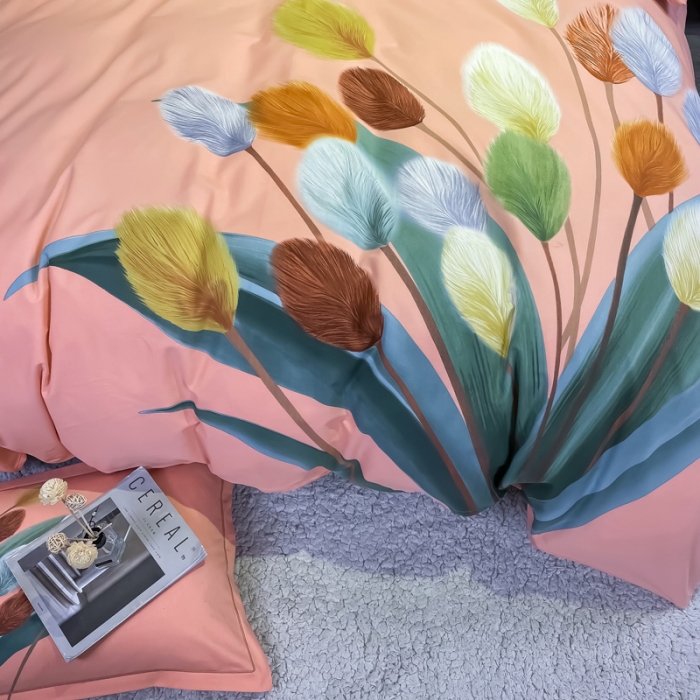 91家纺网 家纺一手货源 找家纺 金爱家2023新款大版磨毛四件套花卉系列 夏日时光-粉