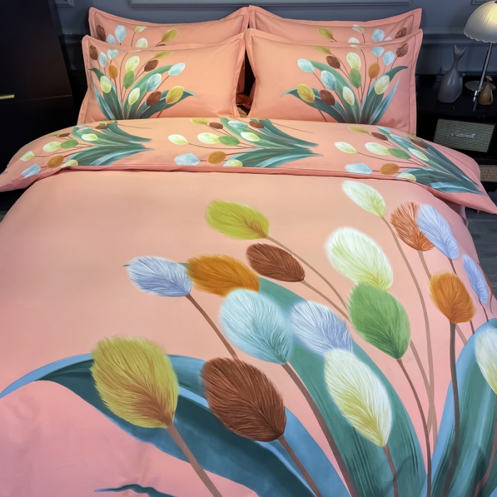 91家纺网 家纺一手货源 找家纺 金爱家2023新款大版磨毛四件套花卉系列 夏日时光-粉