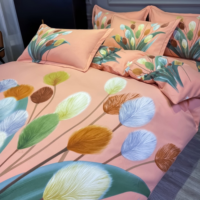 91家纺网 家纺一手货源 找家纺 金爱家2023新款大版磨毛四件套花卉系列 夏日时光-粉