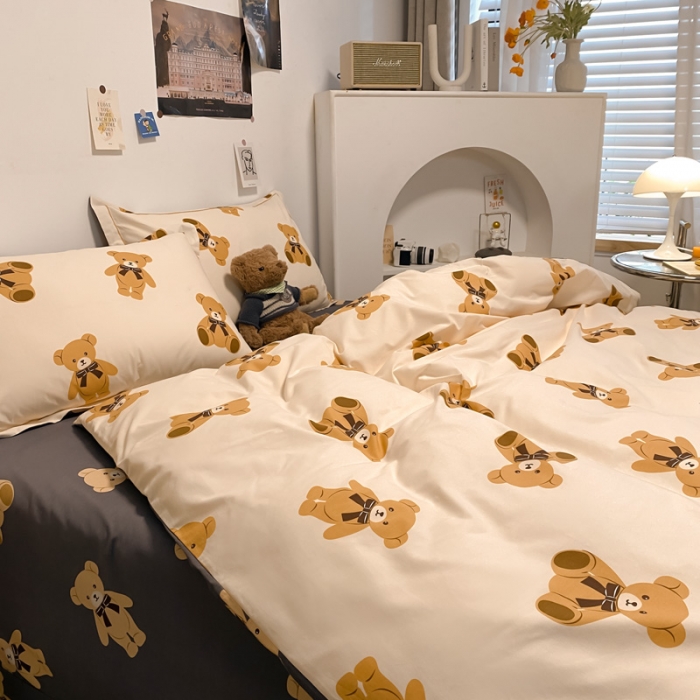 91家纺网 家纺一手货源 找家纺 金爱家 2023新款纯棉生态磨毛小清新四件套 米妮熊-米