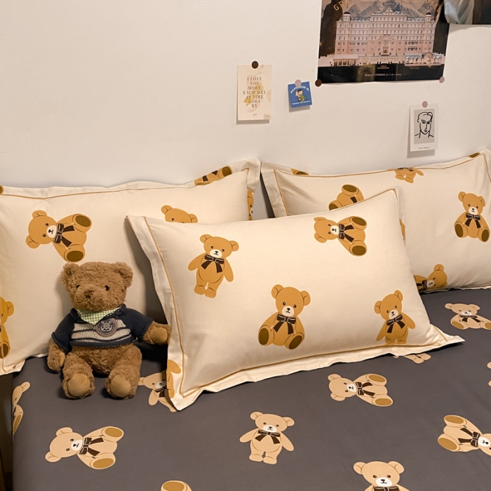 91家纺网 家纺一手货源 找家纺 金爱家 2023新款纯棉生态磨毛小清新四件套 米妮熊-米