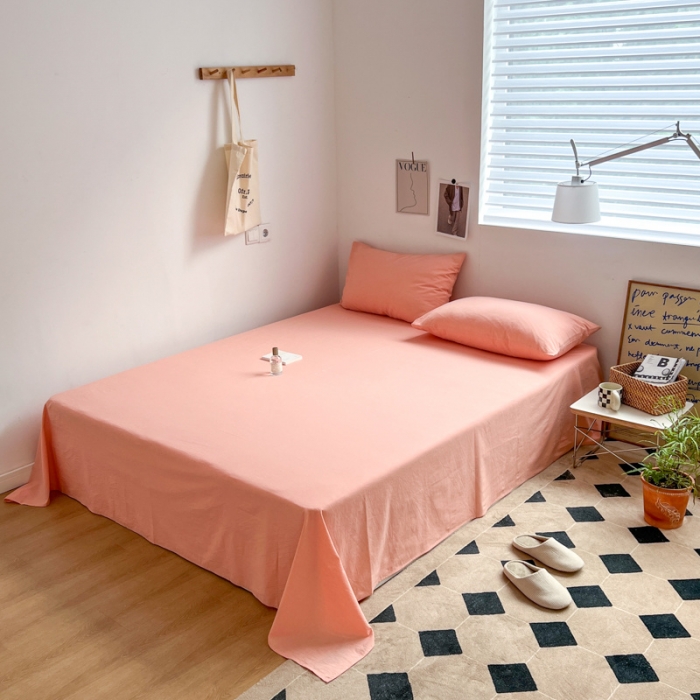 91家纺网 家纺一手货源 找家纺 玖弘家居  2022新款全棉色织水洗棉单品床单系列 纯粉