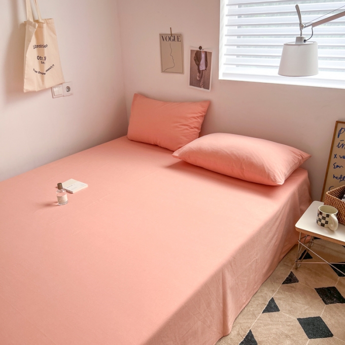 91家纺网 家纺一手货源 找家纺 玖弘家居  2022新款全棉色织水洗棉单品床单系列 纯粉