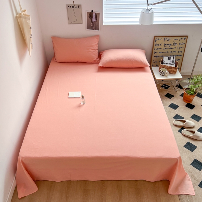 91家纺网 家纺一手货源 找家纺 玖弘家居  2022新款全棉色织水洗棉单品床单系列 纯粉