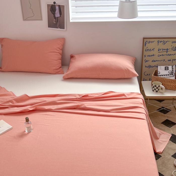 91家纺网 家纺一手货源 找家纺 玖弘家居  2022新款全棉色织水洗棉单品床单系列 纯粉