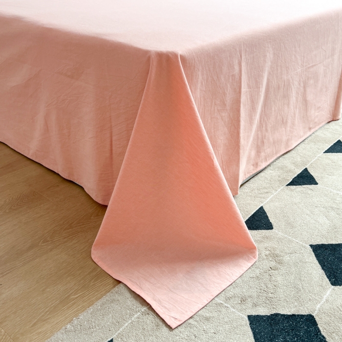 91家纺网 家纺一手货源 找家纺 玖弘家居  2022新款全棉色织水洗棉单品床单系列 纯粉