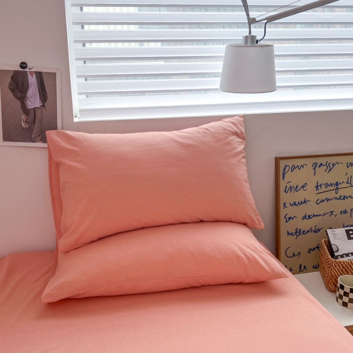 91家纺网 家纺一手货源 找家纺 玖弘家居  2022新款全棉色织水洗棉单品床单系列 纯粉