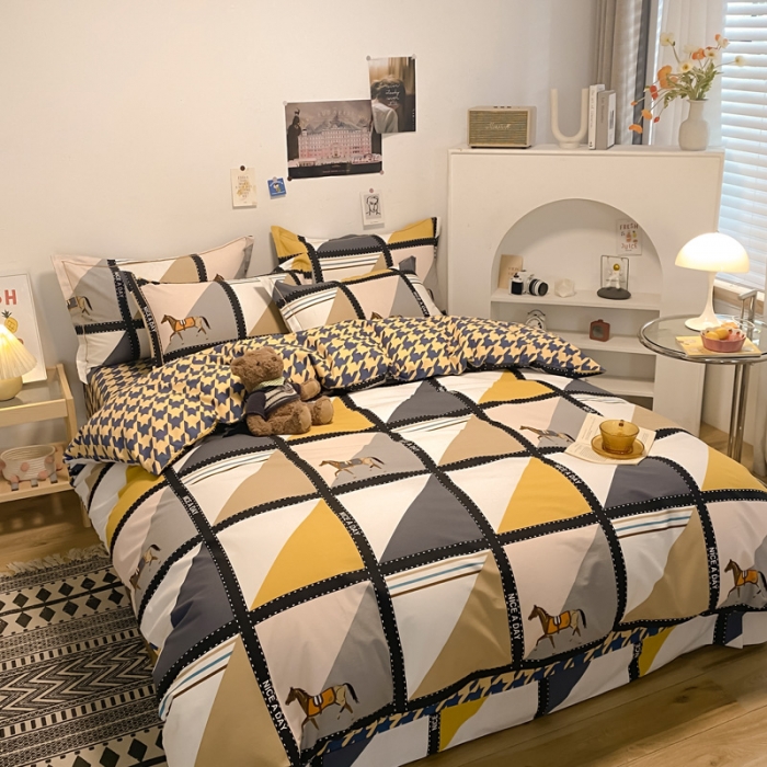 91家纺网 家纺一手货源 找家纺 金爱家 2023新款纯棉生态磨毛小清新四件套 莫吉托-蓝