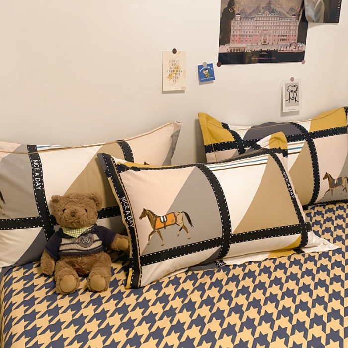 91家纺网 家纺一手货源 找家纺 金爱家 2023新款纯棉生态磨毛小清新四件套 莫吉托-蓝