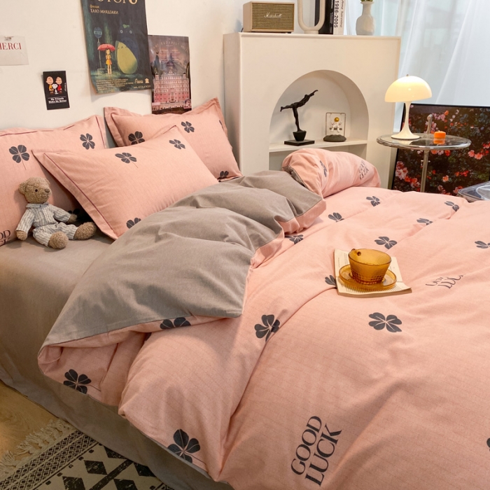 91家纺网 家纺一手货源 找家纺 金爱家 2023新款纯棉生态磨毛小清新四件套 情人草-粉